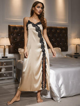 Contrast Lace Trim Spaghetti Strap Split Night Gown - Shah S. Sahota
